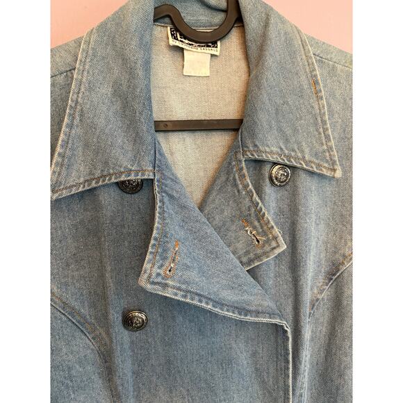 Vintage 80s 90s Nada Nuff Contempo Casuals demin double breasted blazer jacket M - Picture 2 of 16